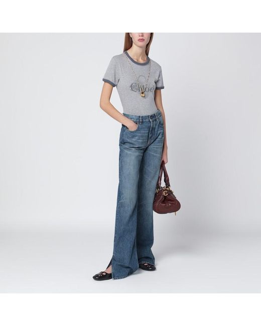 T-shirt baby fit in jersey chiné con stampa logo di Chloé in Gray