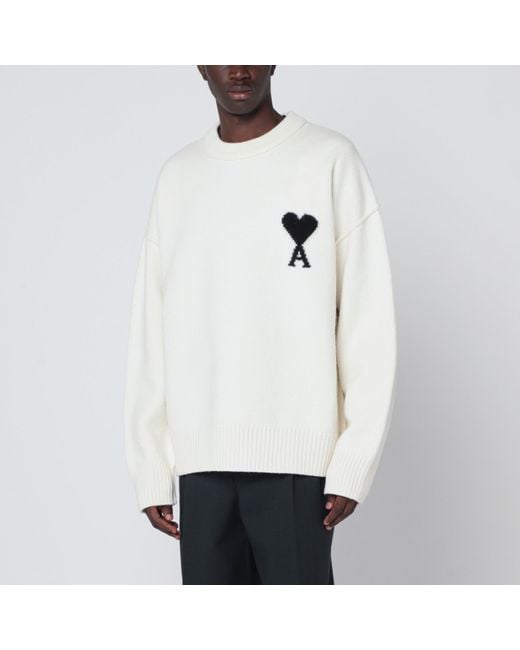 Ami Paris Men's White Ami De Coeur Sweater