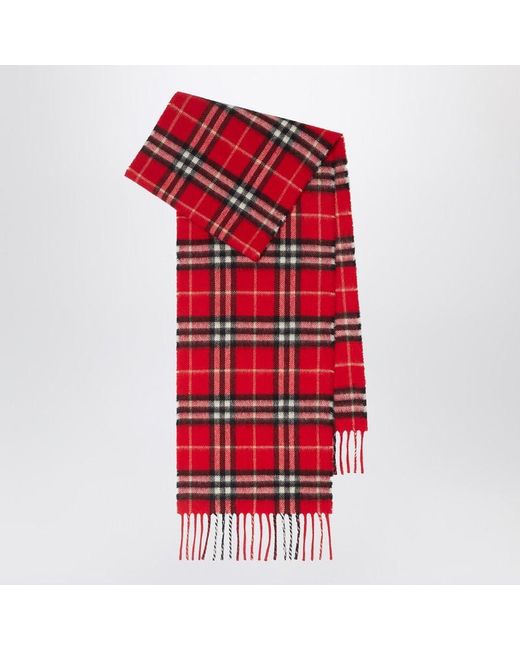 Burberry Red Cashmere Scarf With Check Pattern for men