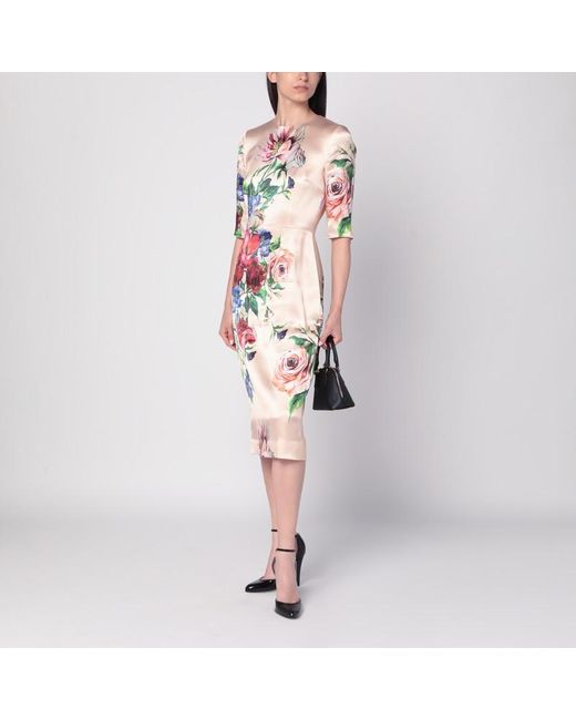 Abito midi con stampa floreale di Dolce & Gabbana in Red