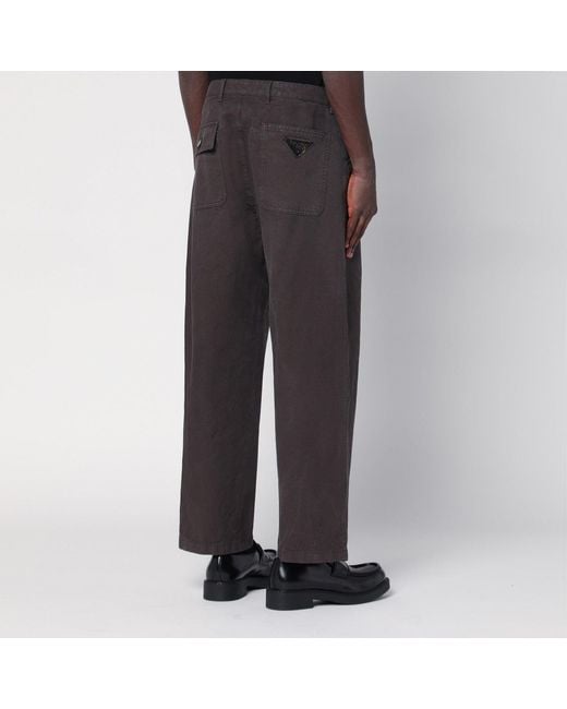 Prada Black Vintage-Effect Cotton Trousers for men
