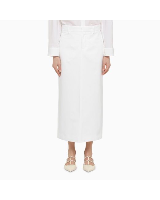 Valentino White Cotton Long Skirt