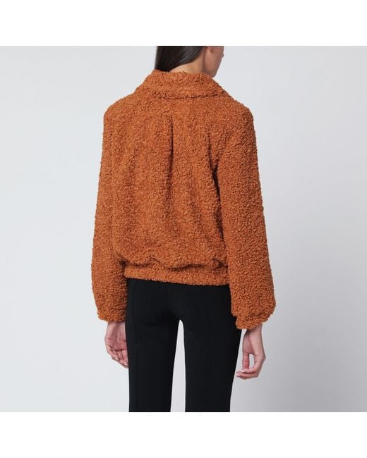 Patou Orange Pumpkin-Coloured Faux Fur Bomber Jacket