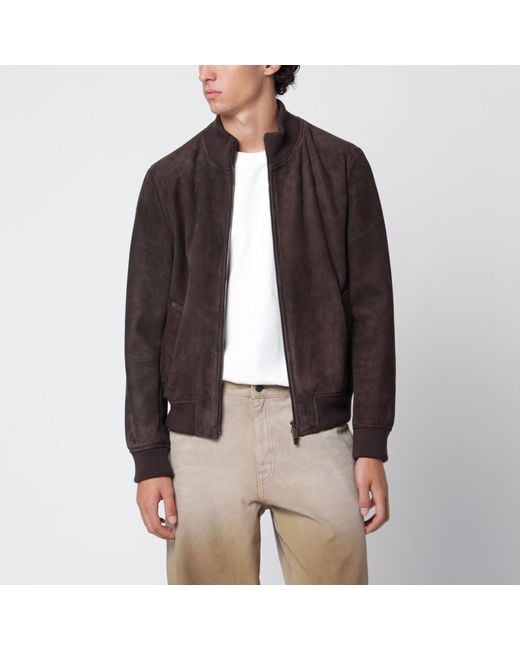 Salvatore Santoro Brown Dark Suede Bomber Jacket for men