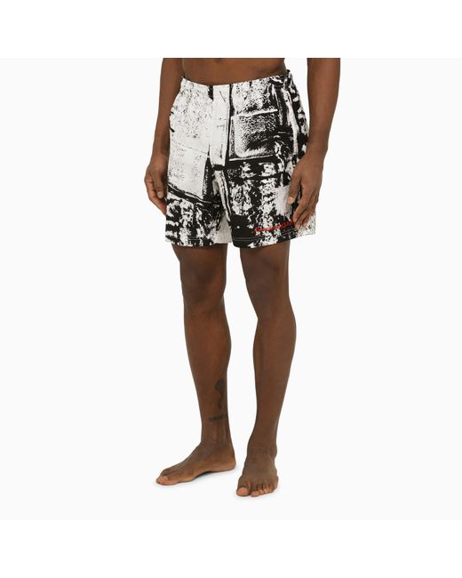 Alexander McQueen Black Alexander Mc Queen Abstract Print Swim Shorts With Logo for men
