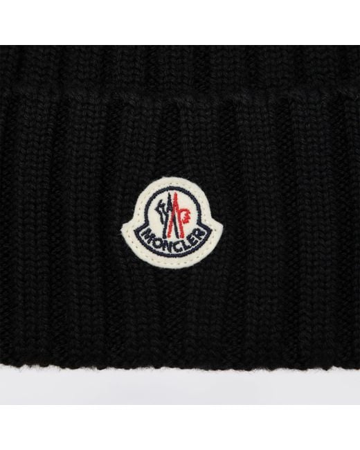 Moncler Black Cable-Knit Wool Beanie With Logo