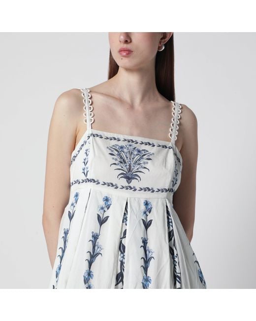Farm Rio Blue Offwhite Flowers Arch Pleats Maxi Dress