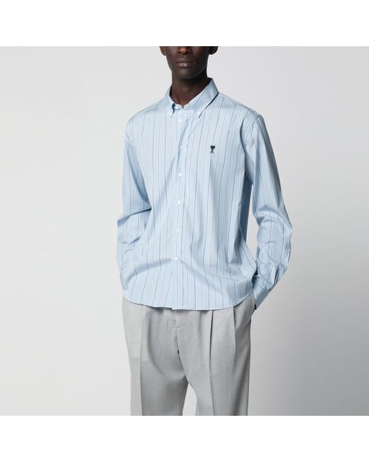AMI Blue Light Striped Ami De Coeur Shirt for men