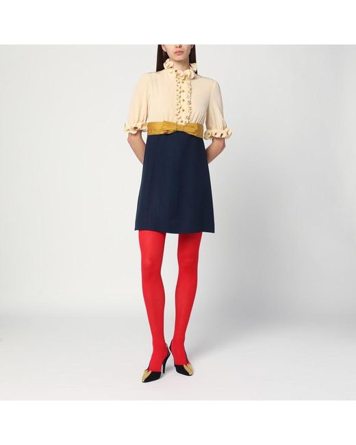 Valentino Blue Mini Dress With Ruffles And Bow