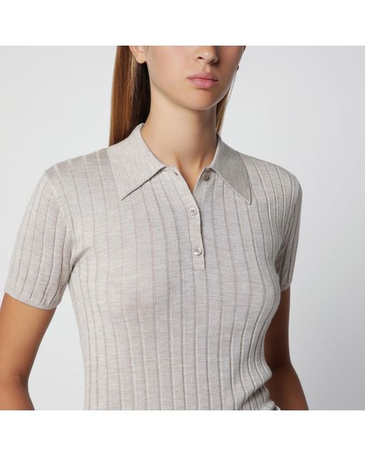 Totême White Greige Ribbed Cashmere And Silk Polo