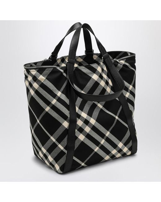 Tote bag /calico in misto cotone con motivo check di Burberry in Black da Uomo