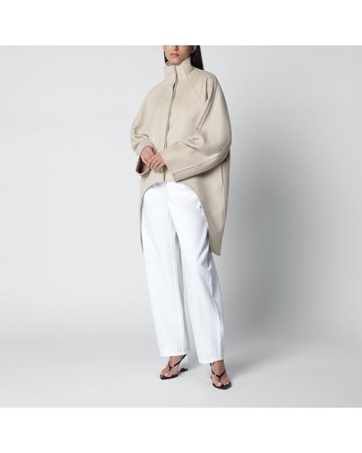Alaïa White Asymmetric Double-Face Cashmere Coat