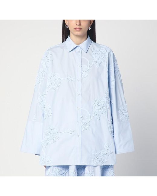 Camicia over azzurra con ricamo fiori di ROTATE BIRGER CHRISTENSEN in Blue