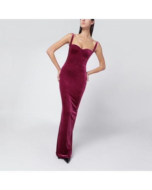 Abito lungo in velluto color prugna di Balenciaga in Red