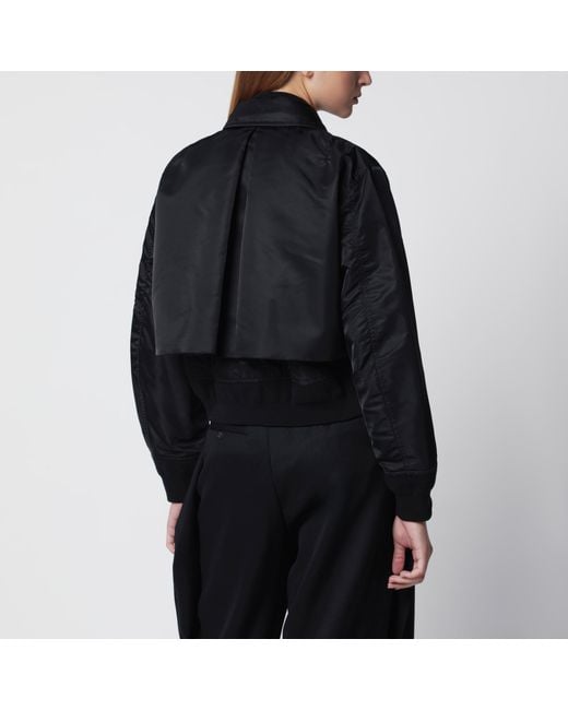 Sacai Black Satin-Effect Nylon Zip Bomber Jacket