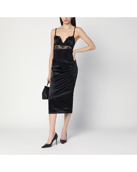 Dolce & Gabbana Black Midi Skirt With Corset Belt