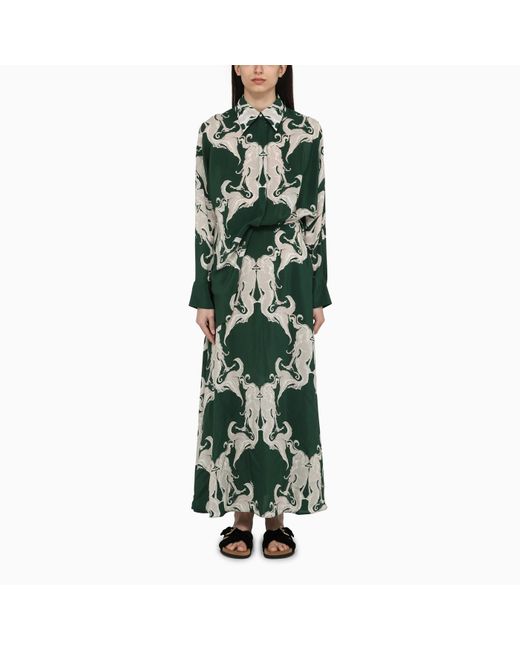 Valentino Green Chemisier Dress With Ivy Silk Print