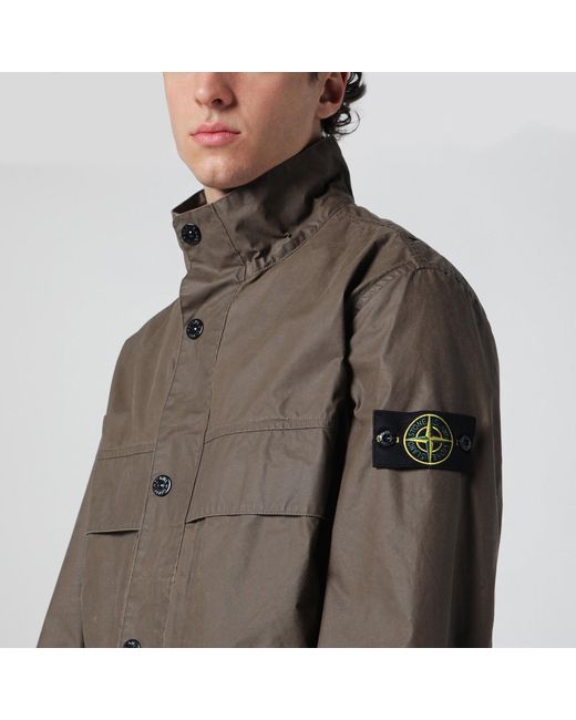 Stone Island Brown Waxed Cotton Canvas Field Jacket for men