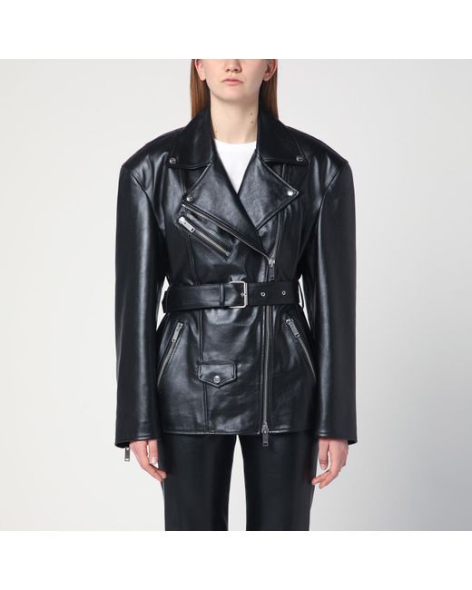 Halfboy Belted Leather Jacket in Black | Lyst UK