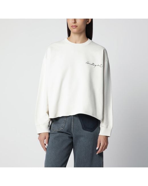 MM6 by Maison Margiela White Écru Fleece Sweatshirt With Logo Print
