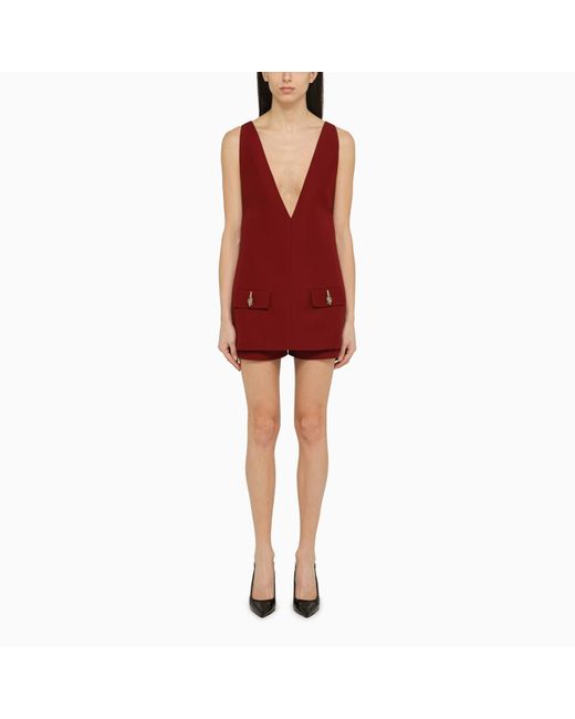 Gucci Red Short Jumpsuit With Deep Neckline