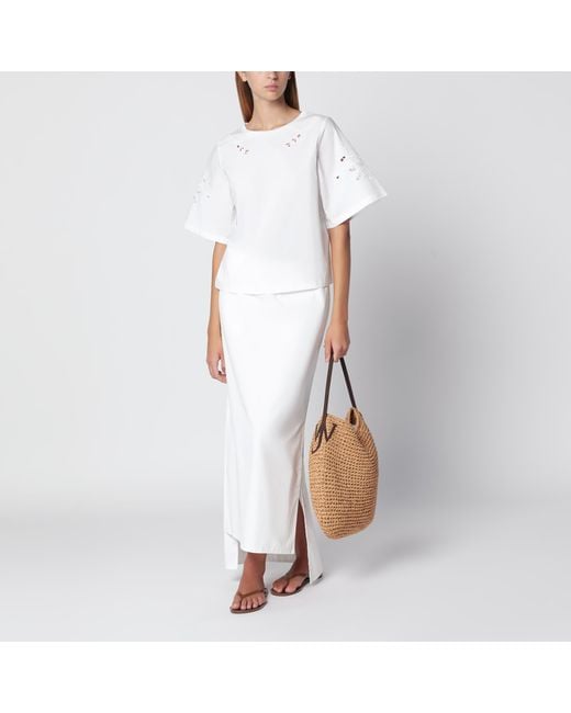 Weekend by Maxmara White Cotton T-Shirt With Openwork Embroidery