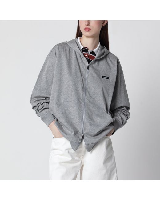 Miu Miu Gray Cotton Zip-Up Sweatshirt