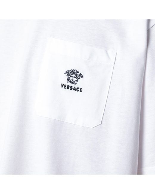 Versace White Cotton Jersey T-Shirt With Medusa Embroidery for men
