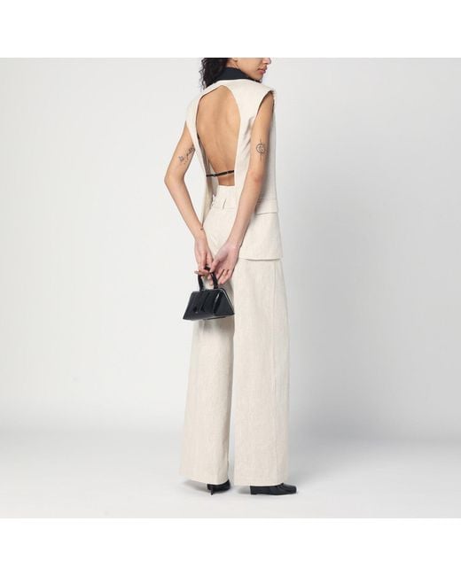 Erika Cavallini Semi Couture Natural Linen Waistcoat With Open Back