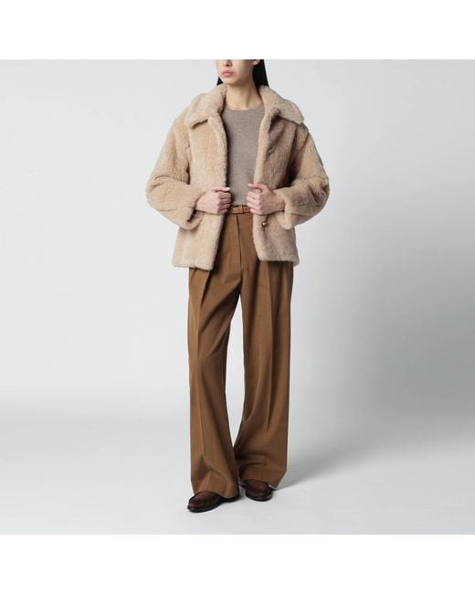 Max Mara Natural Light Alpaca And Wool Teddy Cropped Coat