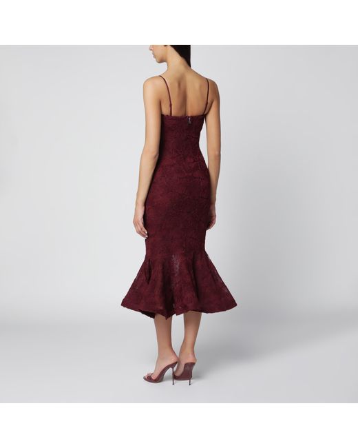 ROTATE BIRGER CHRISTENSEN Red Burgundy Floral Mesh Ruffle Dress