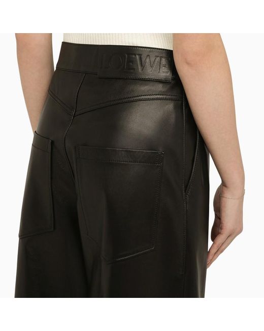 Pantalone baggy in pelle con logo di Loewe in Black