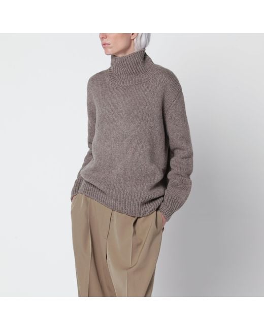 The Row Brown Plira Taupe Cashmere Turtleneck Sweater