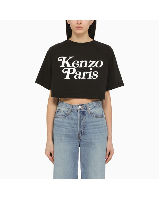 KENZO Black Cotton Cropped T Shirt With Logo