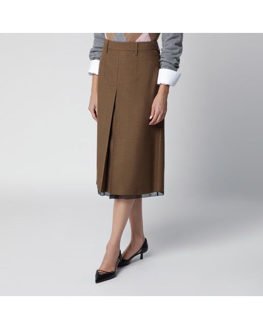 Prada Brown Tobacco-Colored Wool Skirt