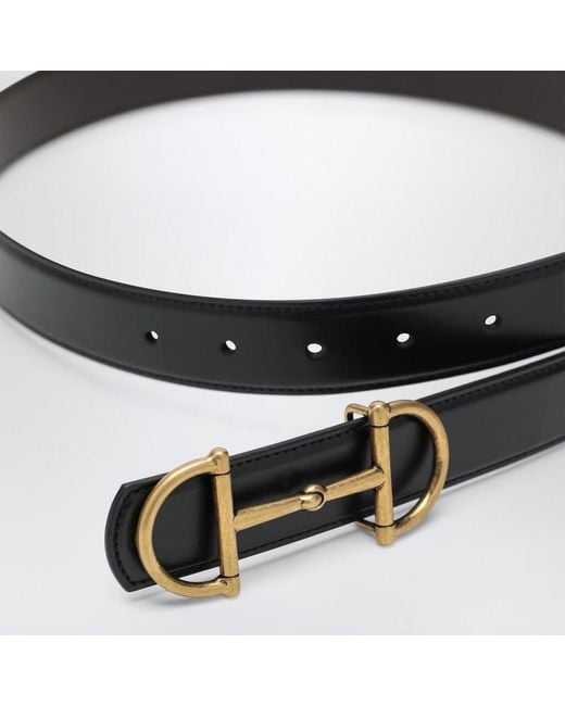 Gucci Black Reversible Leather Belt With Horsebit for men