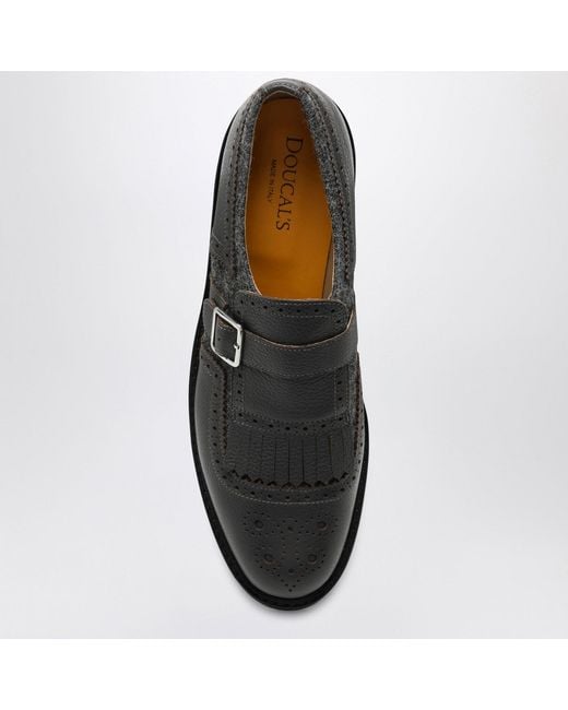 Doucal's Black Leather Shoes With Buckle And Fringes