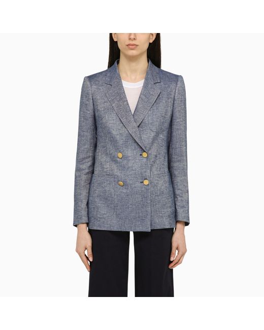Tagliatore Blue Linen Blend Double Breasted Jacket