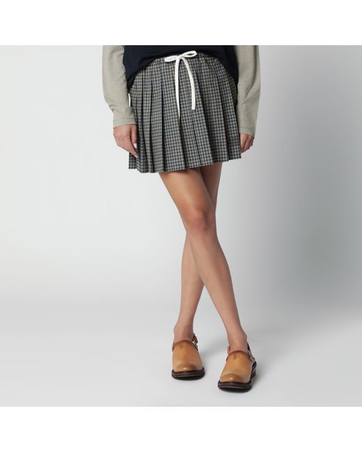 Miu Miu Black Sand Checked Pleated Mini Skirt