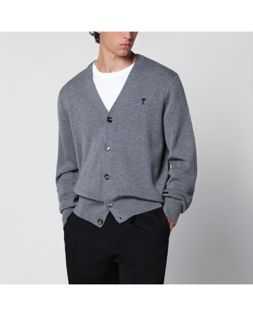 AMI Gray Ami De Coeur Cardigan for men