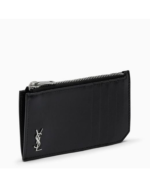 Portacarte di credito con zip monogram di Saint Laurent in Black da Uomo