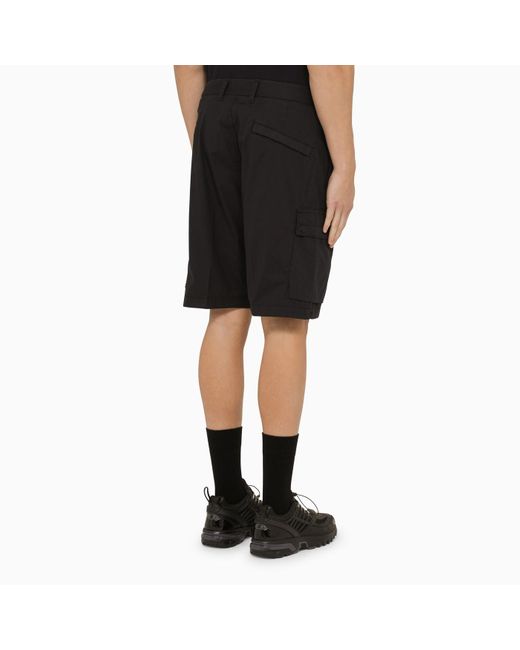Stone Island Black Navy Cotton Bermuda Shorts With Logo for men
