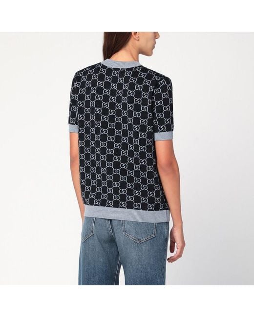 Gucci Blue Sweater With Gg Pattern