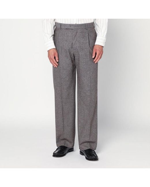 PT Torino Gray Light Wool Pants With Pleats for men