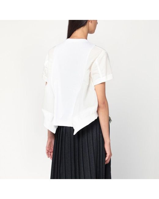 T-Shirt En Coton Et Nylon Sacai en coloris White