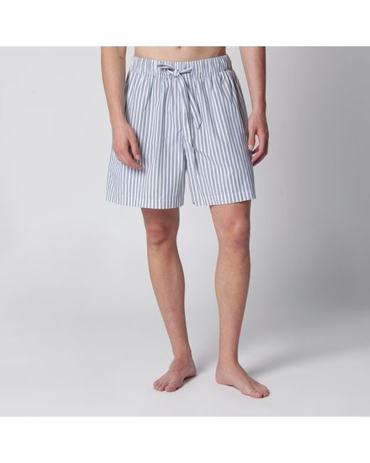 Tekla Blue Light Striped Pajama Shorts for men