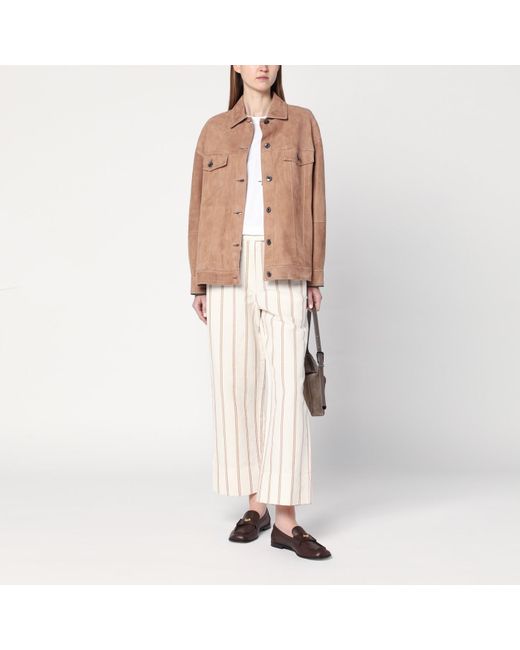 ジャケット Brunello Cucinelli Brown leather overshirt jacket Brunello Cucinelli Brown Leather Overshirt Jacket in Natural