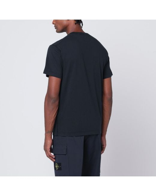 Stone Island Black Navy Cotton T-shirt With Logo Patch for men