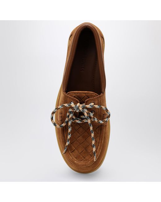 Bottega Veneta Brown Pier Boat Shoes With Intrecciato Detail for men
