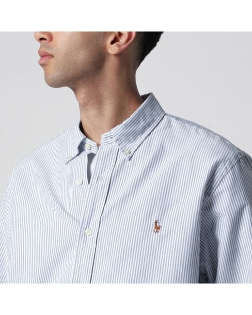 Polo Ralph Lauren Blue Light/ Striped Oxford Custom-Fit Shirt for men